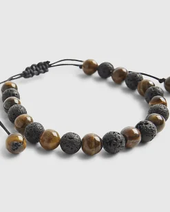 Beige Beaded Tigers Eye Pull Bracelet