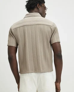 Beige Boxy Fit Ribbed Shirt