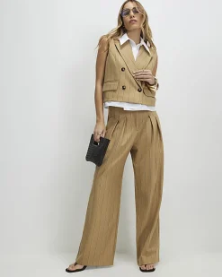 Beige Boxy Pinstripe Hybrid Waistcoat