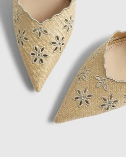 Beige Broderie Court Heels