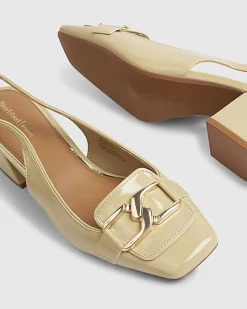 Beige Buckle Loafer Slingback Court Heels
