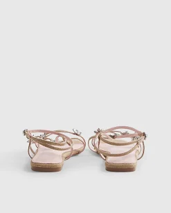 Beige Caged Flower Flat Sandals