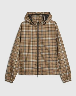 Beige Check Hooded Jacket
