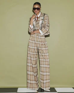 Beige Checked Pocket Detail Jacket