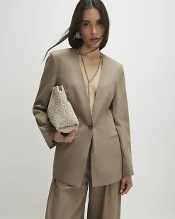 Beige Collarless Blazer