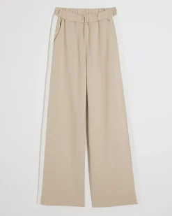 Beige Colour Blocked Wide Leg Trousers
