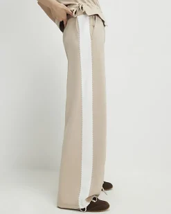Beige Colour Blocked Wide Leg Trousers
