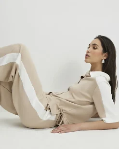 Beige Colour Blocked Wide Leg Trousers