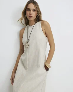 Beige Cotton Midi Dress