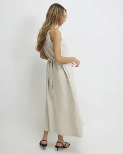 Beige Cotton Midi Dress