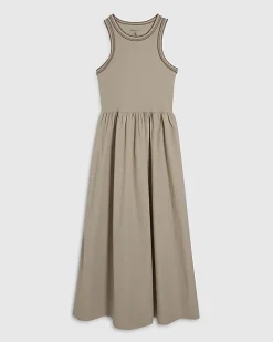 Beige Cotton Sleeveless Whipstitch Maxi Dress