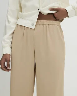 Beige Crepe Wide Leg Trousers