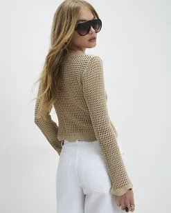 Beige Crochet Knitted Cardigan