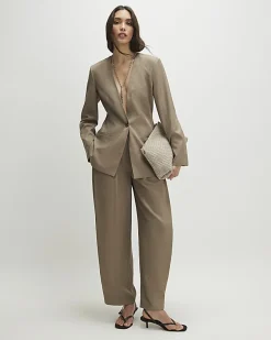 Beige Cross Hatch Barrel Trousers