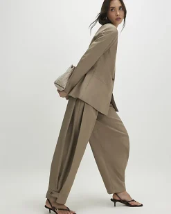 Beige Cross Hatch Barrel Trousers
