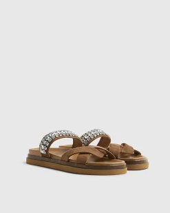 Beige cross strap diamante sandals