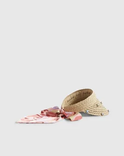 Beige Diamante Scarf Detail Visor Hat