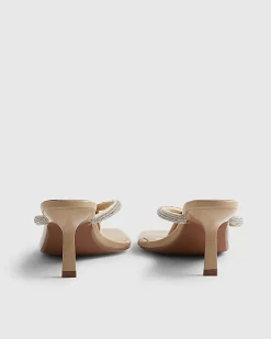 Beige Diamante Toe Thong Heeled Sandals