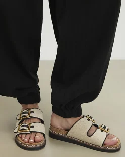 Beige Double Strap Footbed Sandals