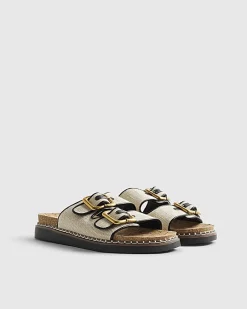Beige Double Strap Footbed Sandals