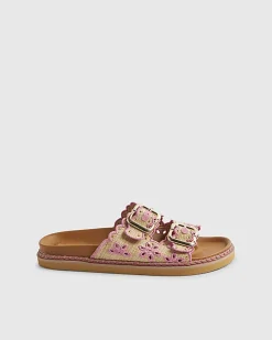 Beige Double Strap Scallop Footbed Sandals