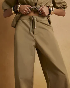 Beige Drawstring Waist Trousers