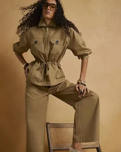 Beige Drawstring Waist Trousers