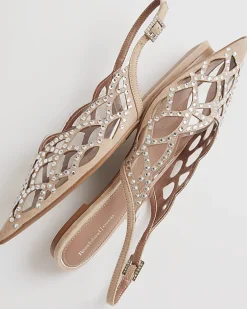 Beige Embellished Flat Shoes