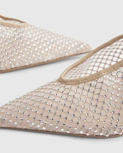 Beige Embellished Slingback Court Heels