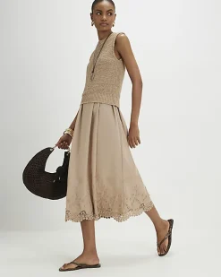 Beige Embroidered Hem Knitted Hybrid Dress