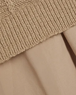 Beige Embroidered Hem Knitted Hybrid Dress