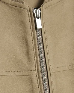 Beige Faux Leather Bomber Jacket