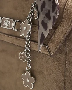 Beige Faux Suede Crossbody Tote bag