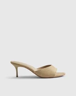 Beige Faux Suede Mule Kitten Heels