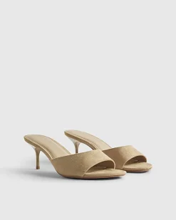 Beige Faux Suede Mule Kitten Heels