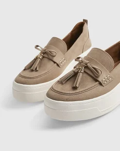 Beige Faux Suede Platform Tassel Trainers
