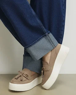 Beige Faux Suede Platform Tassel Trainers