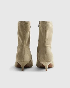 Beige Faux Suede Pointed Toe Sock Boots