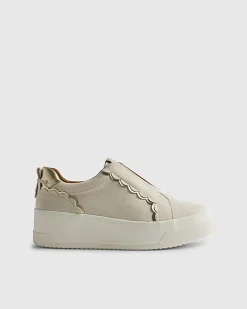 Beige Faux Suede Scalloped Slip On Trainers