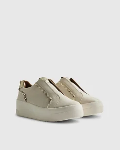 Beige Faux Suede Scalloped Slip On Trainers