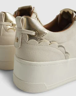 Beige Faux Suede Scalloped Slip On Trainers