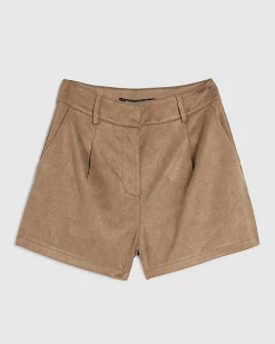 Beige Faux Suede Tailored Shorts