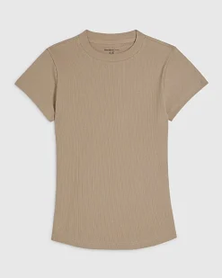 Beige Fitted Rib T-Shirt