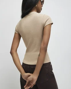 Beige Fitted Rib T-Shirt