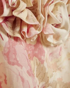 Beige Floral Corsage Tiered Maxi Dress