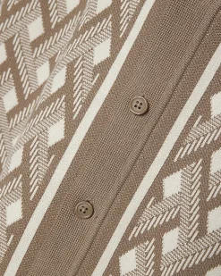 Beige Geometric Knitted Short Sleeve Shirt