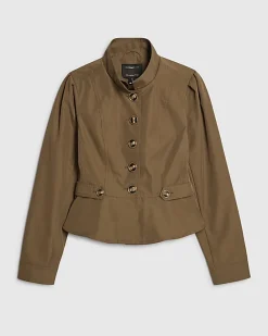 Beige High Neck Fitted Jacket