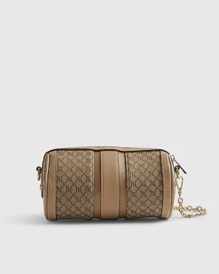 Beige Jacquard Monogram Mini Barrel Bag