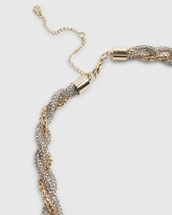 Beige Jelly Chain Plaited Diamante Necklace