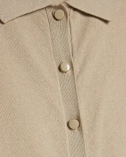 Beige Knitted Short Sleeve Polo Cardigan